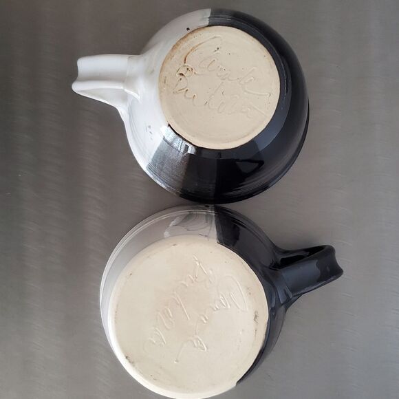 Studio Art Pottery Oversized Ceramic Coffee Mugs Black White Artist Signed - Picture 8 of 12